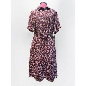 Sharagano Womens Floral Belted Midi Shirt Dress Size 14 Bali Orchid Print